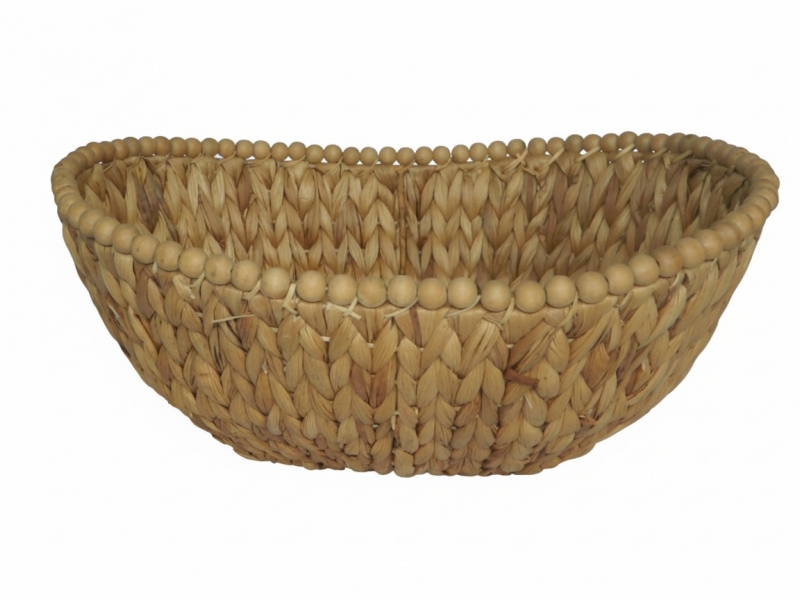 Oval water hyacinth bowl with wooden beads